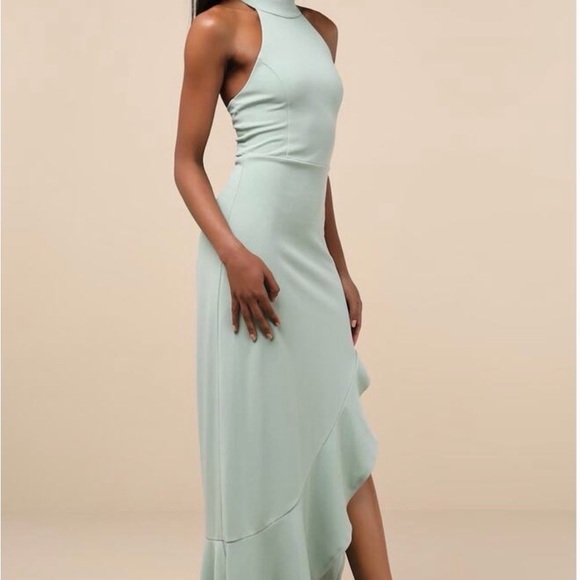 Lulu's Seafoam High-Low Halter Ruffle Dress - Picture 3 of 6